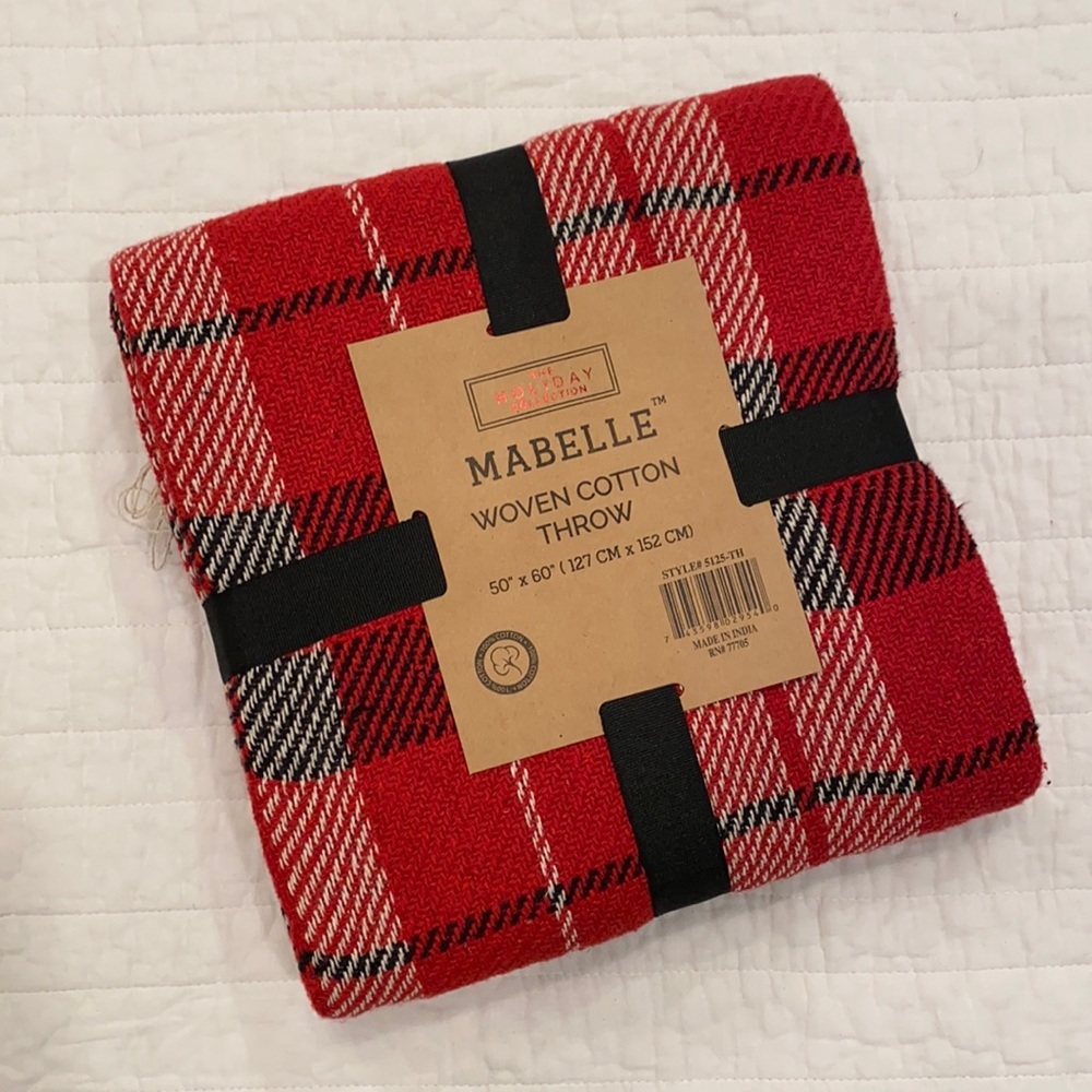Nwt The Holiday Collection Mabelle Woven Cotton Throw 50” x 60” Red Black White